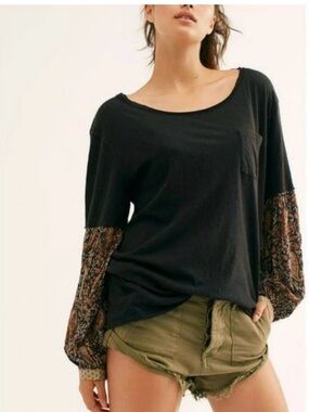 We The Free Black Top with boho sleeves